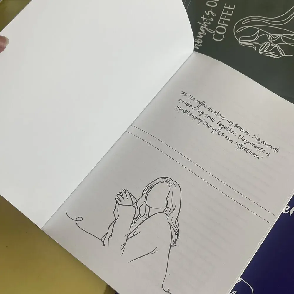 3 Minimalist Notebook Thoughts Over Coffee 7x10” Blue Green Burgundy 100 Pages E